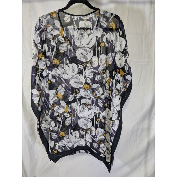 Lands End Sheer Floral Beach Kimono Cover Up Tunic Kaftan Swim Size M - Picture 3 of 4